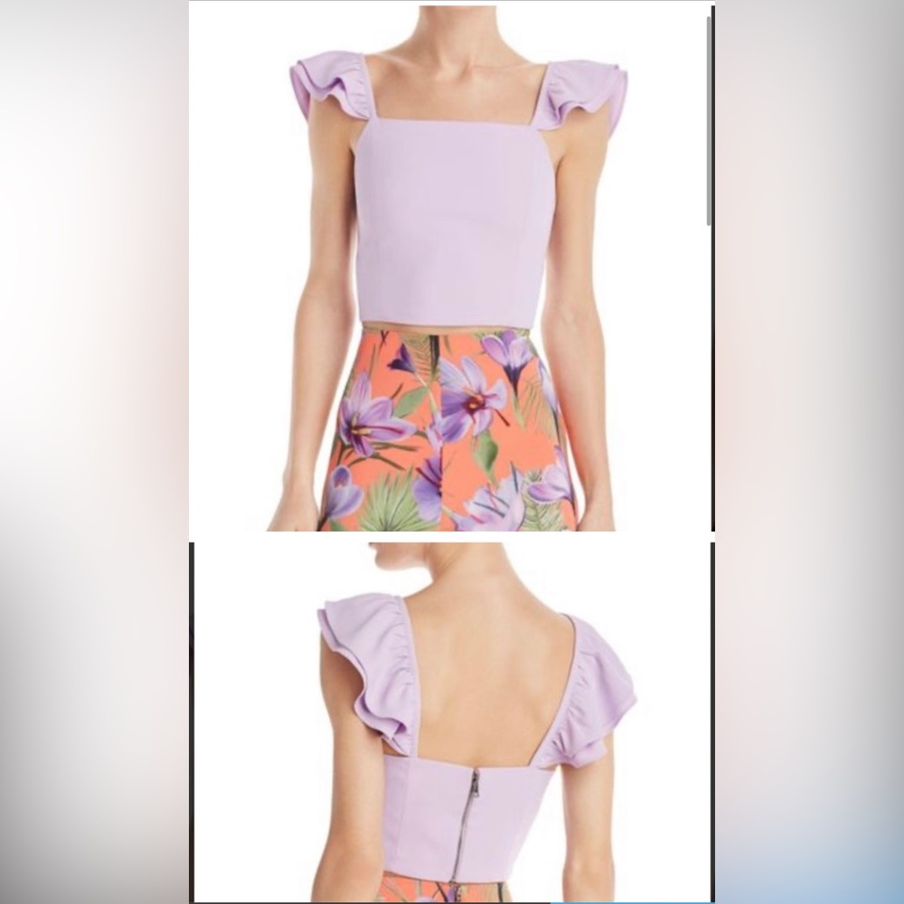 ALICE + OLIVIA Celestia cropped ruffled crop top size 0 lavender lilac top